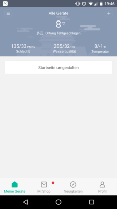 Startseite der Mi Home App