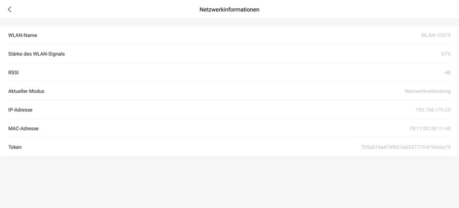 Netzwerkinformationen inkl. Token